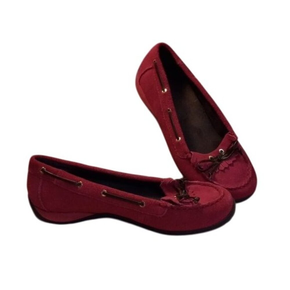 Vionic Size 8.5 Orthaheel Kiltie Pink Suede Moccasin Loafers Boat Shoes Flats - Picture 5 of 10